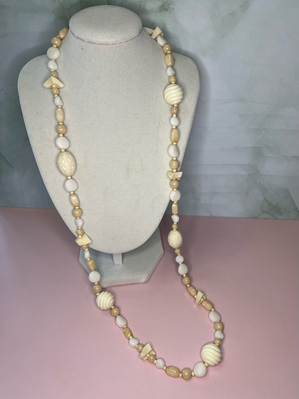 Miriam Haskell 1970s Signed Vintage Long Beaded Necklace, Patent Number On Clasp
